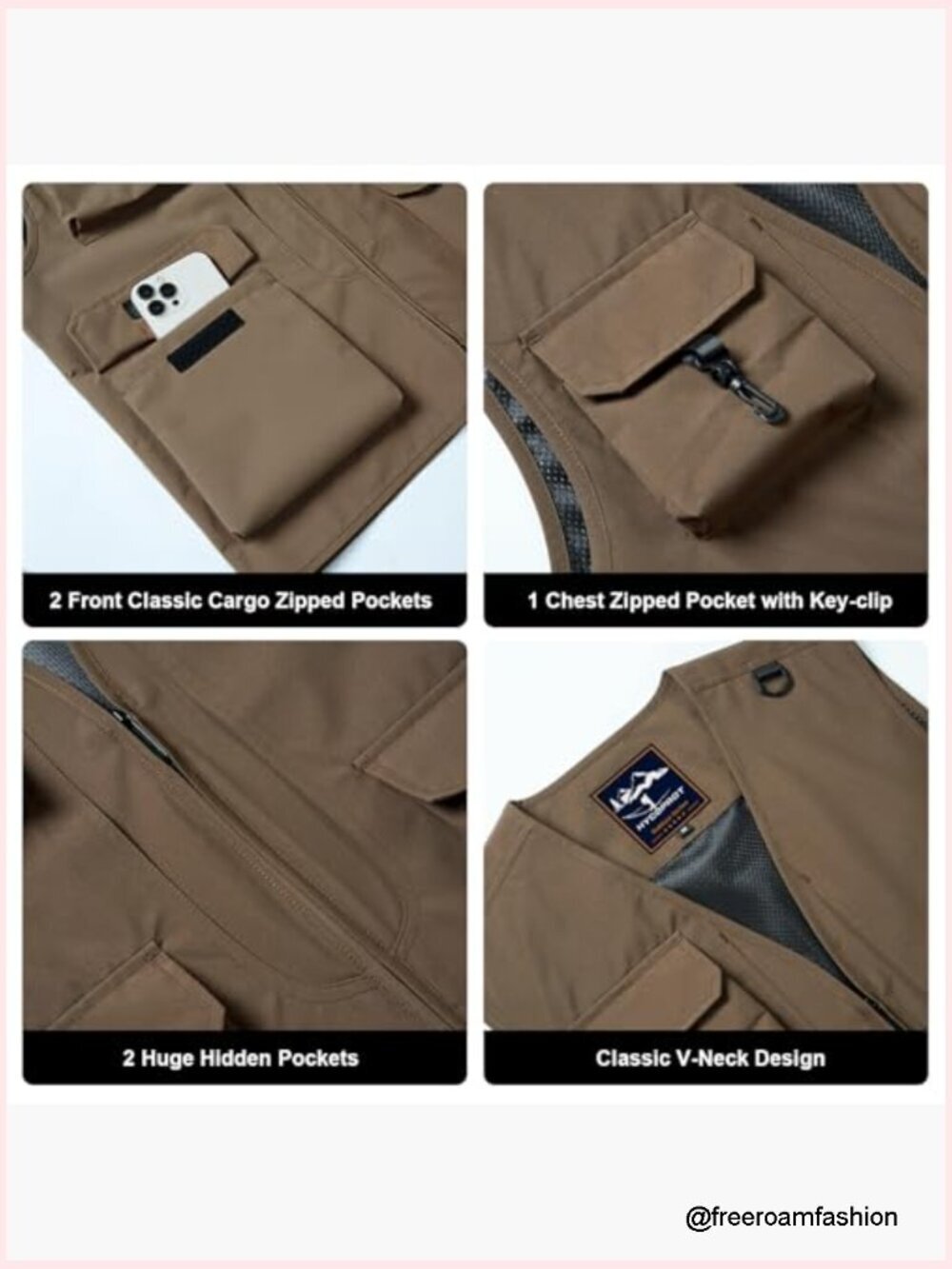 Men's Lightweight Waterproof Sleeveless Vest with 5 Cargo Pockets for Outdoor - Picture 5 of 7